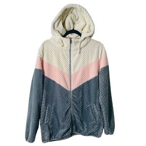 Prissy‎ Jane Womens Fleece Soft Cozy Comfortable Pink Gray Full Zip Jacket XL